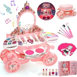 Kids Makeup Kit for Girl, 54 PCS Real Make Up Toys Makeup Set with with Lights and Music, Non ToxicToddlers Pretend Cosmetic Kits, Makeup Set Gift for Toddler Children Age 3-12 Year Old