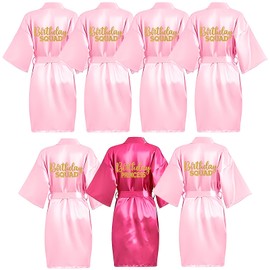 7 Pack Birthday Party Robes, Birthday Squad Robe Party Robes Satin Silk Robe Spa Party Supplies for Women Girl Birthday (10)