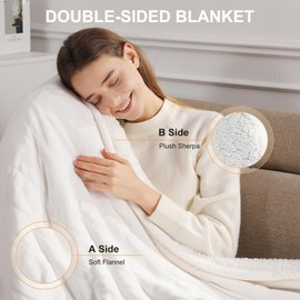 Heated Blanket Electric Throw 50''X60'' - Soft Silky Plush Electric Blanket with 5 Heating Level & 4 Hour Auto Off Heating Blanket, ETL Certified & Machine Washable for Grandma Gifts(Cream White)