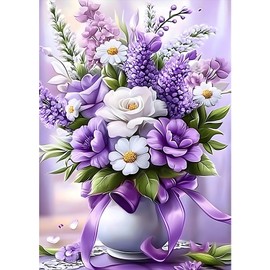 MXJSUA Purple Bouquet 5D Diamond Painting Kits for Adults, Flower Vase Diamond Art Kits for Beginner, DIY Full Round Drill Diamond Dots Gem Art Kits for Home Wall Decor 30x40cm