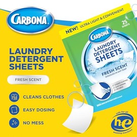 Carbona Hojas De Detergente Para Ropa - Aroma Fresco (1 Paquete - 25 Hojas)