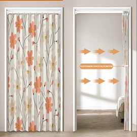 Magnetic Door Curtain with Blackout & Flower Print - Foldable Room Divider for Bathroom, Bedroom, Living Room (105 cm x 200 cm, Design C)