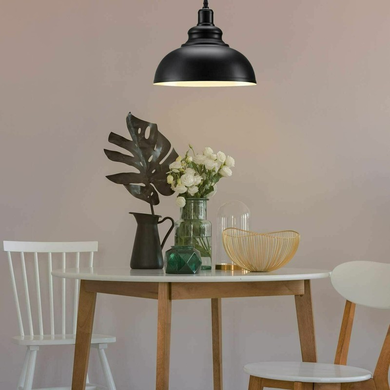 Metal Ceiling Lamp Shade 29cm Black Inner White Easy Fit