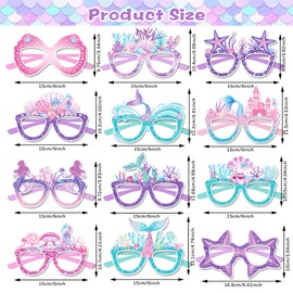 CC HOME 12Pcs Mermaid Party Eyeglasses Ocean Under The Sea Paper Glasses Bulk Sunglasses Frame Summer Mermaid Tail Theme Photo Booth Props Party Favor Birthday Supply Decor Birthday Accessories