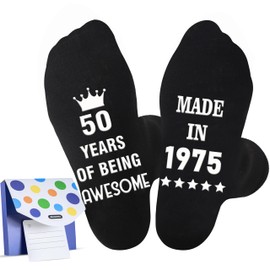 Jeasona 50th Birthday Gifts for Men Funny Crew Socks Cotton Size 7-13 1975 Birthday Gifts for Men 50th Him Brother Friend Dad Husband