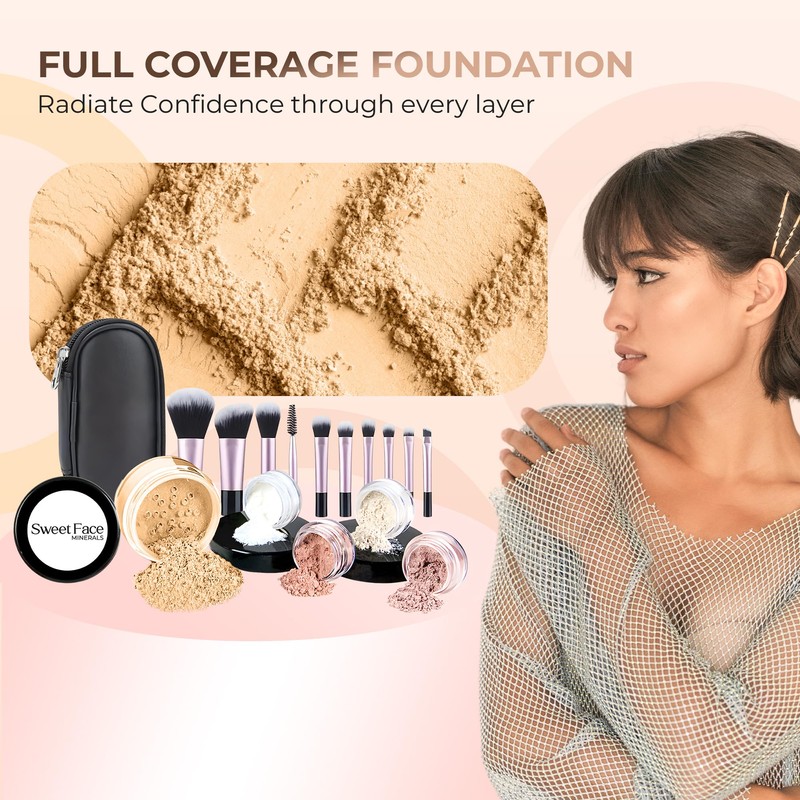 16pc Beginner Mineral Makeup STARTER KIT with 10 BRUSH SET