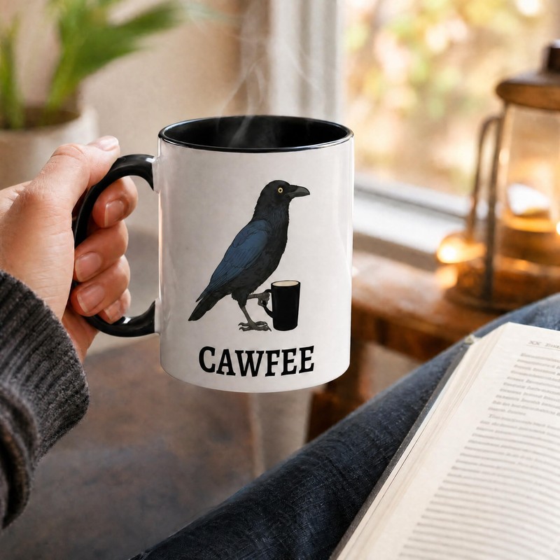 ONRRI 11 Oz Ceramic Mug With Black Interior And Handle,