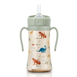 GROSMIMI GROSMIMI Flip Top Spill Proof Sippy Cup, PPSU, BPA Free, 10 oz, Stage 2 Straw for Toddlers (Dinosaur)