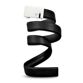 Mission Belt Men's Ratchet Belt - Alpine 40 - White Buckle/Black Leather, Small (28-32)
