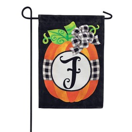 Custom Decor Gingham Pumpkins - Letter F - Embroidered Monogram - Decorative Double Sided Flag - Garden Size, 12 Inch X 18 Inch, Printed in USA