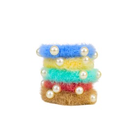 Soft Cotton Feather Hair Scrunchies Set with Pearls – Multicolor Fluffy Hair Ties for Women & Girls – Gentle Grip, No Damage, Stylish Everyday Hair Accessories (Pack of 5)" (multicolor-1)