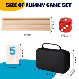 OZFRHO Rummy Cube Game Set, 106 Rummy Tiles with 4 Wooden Racks/Trays, Portable Carrying Case, Classic Family Board Game for Travel and Fun Gatherings