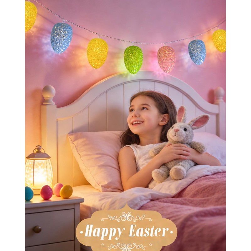 Easter Egg Lights String 6.8FT 10 LED Pastel Egg Light