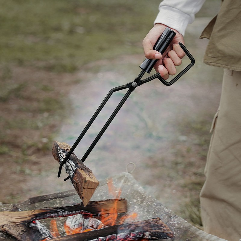 Fire Tong Insulated Wooden Handle Enhanced Grip Log Grabber Firewood