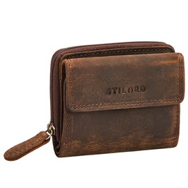 STILORD 'Suki' Small Women's Leather Wallet - Mini Purse with Zip Retro Leather Wallet with Extra Coin Compartment - Genuine Leather Wallet in Elegant Gift Box, Crete - Brown, XS, coin purse