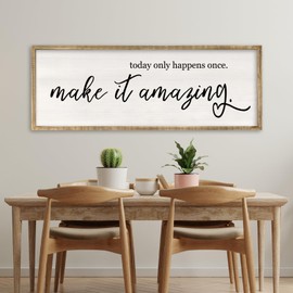 Today Only Happens Once Make It Amazing Wall Art Decor 32x12 Inch Large Inspirational Quote Sign Rustic Living Room Vintage Wood Frame Office Motivational Home Wall Hanging (Wood)