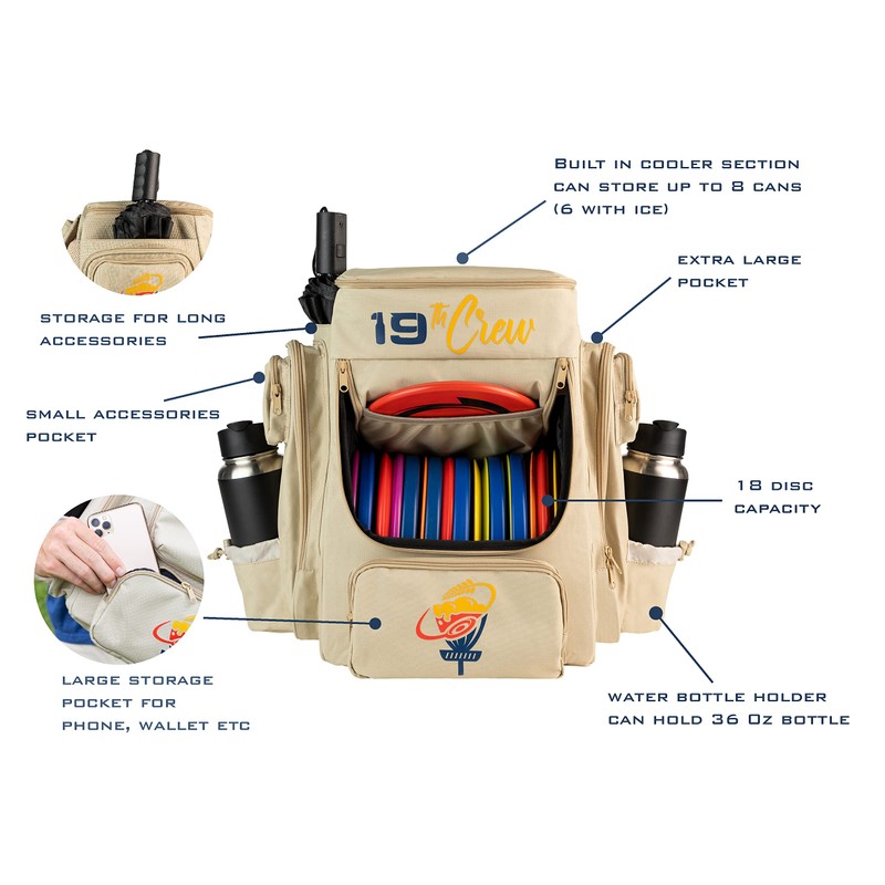 19thCrew Disc Golf Backpack with Cooler - Small Disc Golf