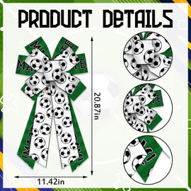 Blinket Large Soccer Theme Bows for Wreath Front Door Football Pattern Wired Decor Bow Sports Season Wreath Bow for Indoor Outdoor Tree Topper Wreath Decoration Supplies 11.42 * 20.87 inch