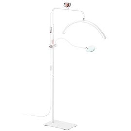 Half Moon Lash Light - Adjustable LED Floor Lash Lamp with 4X Magnifier & Phone Holder for Eyelash Extensions,Nail Art,Tattoo,Skincare,Salon SPA-Dimmable Brightness,Rotating Head, White