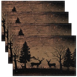 Feelyou Hunting Deer Table Place Mats, Deer Placemats Set of 4 for Boys Girls Black Deer Placemat Cute Dear Indoor Outdoor Decor Table Mats Washable 18"x12"