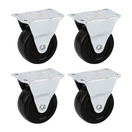 AUEAR, 4 Pack 2 Inch Rubber Caster Wheels Heavy Duty Fixed Black Casters with Rigid Non-Swivel Top Plate for Furniture