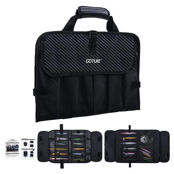 Goture Fishing Jig Bag,20 Mesh Pockets Portable Water-Resistant 600D PU