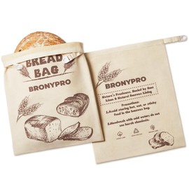 BRONYPRO Beeswax & Linen Bread Bags for Sourdough, 2 Pack XL Reusable Waxed Bread Bags for Homemade Rounds, Breathable Sourdough Loaf Storage, Eco-friendly & Long-latsing, Beige
