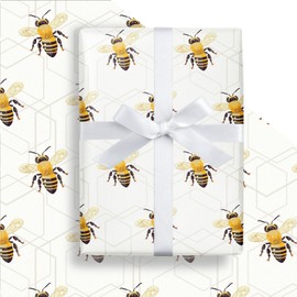 LeZakaa Bee Wrapping Paper Roll - Mini Roll - Bees Buzzing in Light-yellow - Party Gift Wrap for Holiday, Baby Shower, Birthday - 17 inches x 16.4 Feet (23.2 sq.ft.)