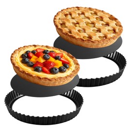 9.5-Inch Tart Pan Set, Nonstick Carbon Steel, Removable Bottom, 2 Pack