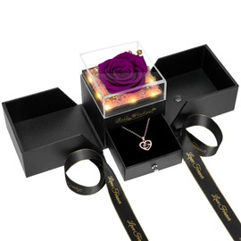 GOMALL Preserved Mothers Day Rose for Mom,Birthday Gifts for Women,Preserved Purple Rose Flower Gift with Necklace and Light,Mom Gift for Women,Real Flower for Her,Wife,Grandma,Anniversary,Valentines