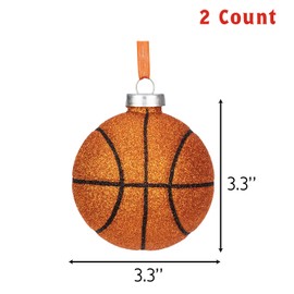 Every Day is Christmas Glass Blown Ornaments Cute Hand Made Figurines Tree Decoration, Set of 2 Basketball
