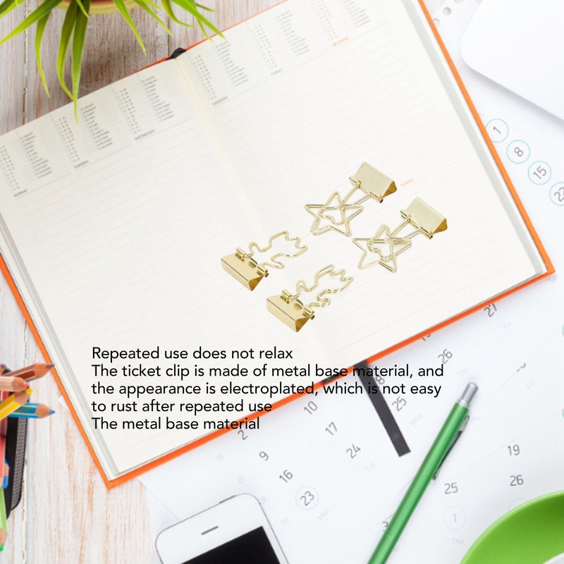 30pcs Gold Binder Clips Flower Shape Pentagonal Heart Shape Electroplating