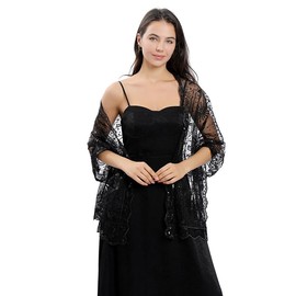 Makroyl Women's Sequin Shawls Wraps For Evening Dresses Female Sparkly Sheer Mesh Wedding Scarf Capes Shrugs For Bolero Evening Party (A-Black)