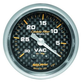 Auto Meter 4784 Carbon Fiber Mechanical Vacuum Gauge