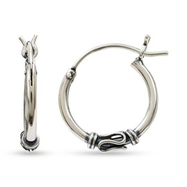 LeCalla 925 Sterling Silver Jewelry Antique Beaded Balinese Hoops Light-Weight Bali Hoop Earrings for Teen