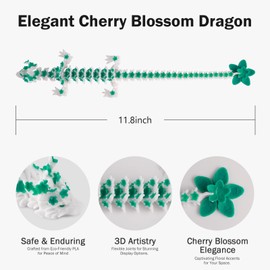 3D Printed Cherry Blossom Crystal Dragon, Articulated Movable Dragon Model – 12 Inch Decorative Fantasy Dragon for Display, Collection, and Unique Gift (Azure Blossom)