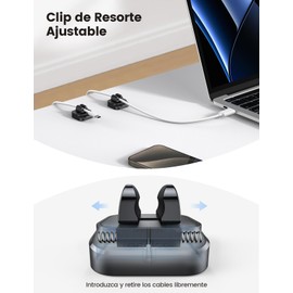 5 Piezas Organizador de Cables, Lamicall Ajustable Canaletas para Cables - Clip Cable, Grapas Cable, Cable Management, Organizador de Escritorio, Cubre Cables, para Pared Coche Escritorio Mesita Noche