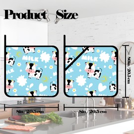 Pot Holders for Kitchen Heat Resistant Pot Holders,Cute Cartoon Black and White Cow Set of 2 Oven Hot Pads for Cooking Baking BBQ Gifts for Women Men