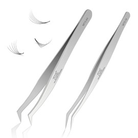 LZM Eyelash Tweezers for Eyelash Extension - 2 Pieces Tweezers with Straight and Curved, Professional Eyelash Tweezers Set for Extension False Eyelashes