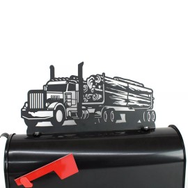81 Metal Art Log Truck Semi Tractor Metal Mailbox Topper 8 Inches Tall Matte Black
