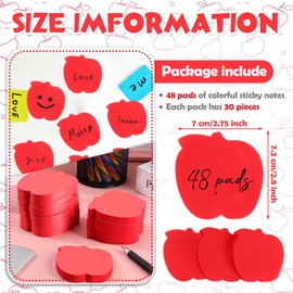 Kolldenn 4800 Sheets Sticky Notes Apple Shaped 2.9'' x 2.8'' Fall Festival Sticky Notes Back to School Self Sticky Note Pads 48 Pack Self Sticky Post Notes Easy to Post for Teacher(Red)