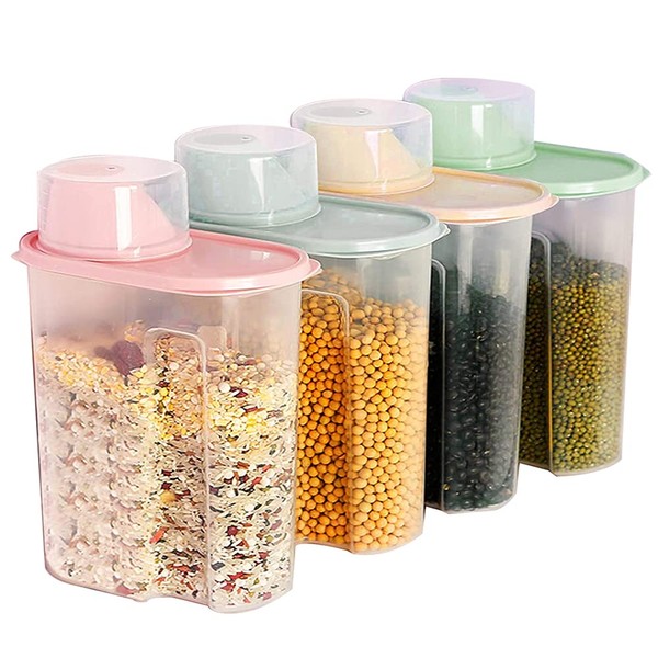 Bhina 4 Pieces Airtight Food Cereal Container, Dry Cereal Storage Tank, Transparent Airtight Dry Container, Used for Dry Food, Wheat, Flour, Coffee