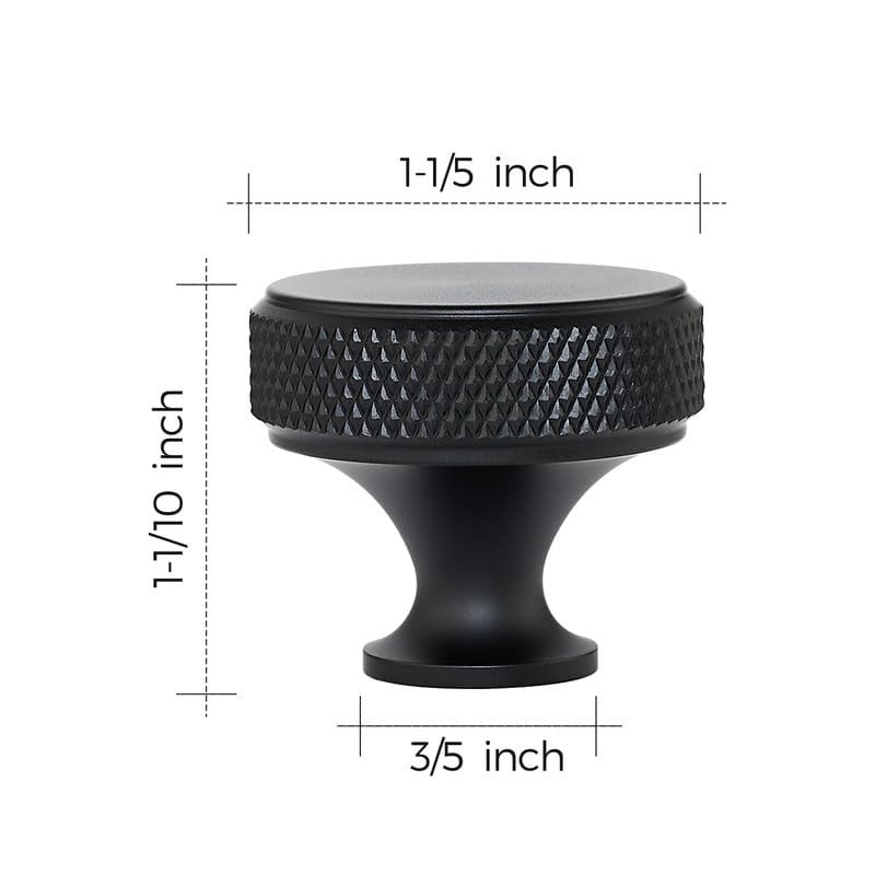 Ravinte 25 Pack Round Matte Black Knobs Knurled Single Hole