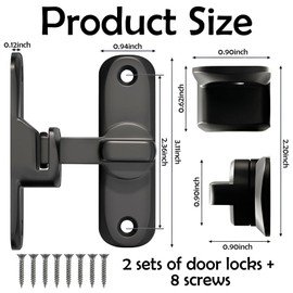 PASDUCHAS 2 PCS Thickened 90/180 Degree Sliding Barn Door Lock, Black Heavy Duty Double Door Latch for Screen Pocket