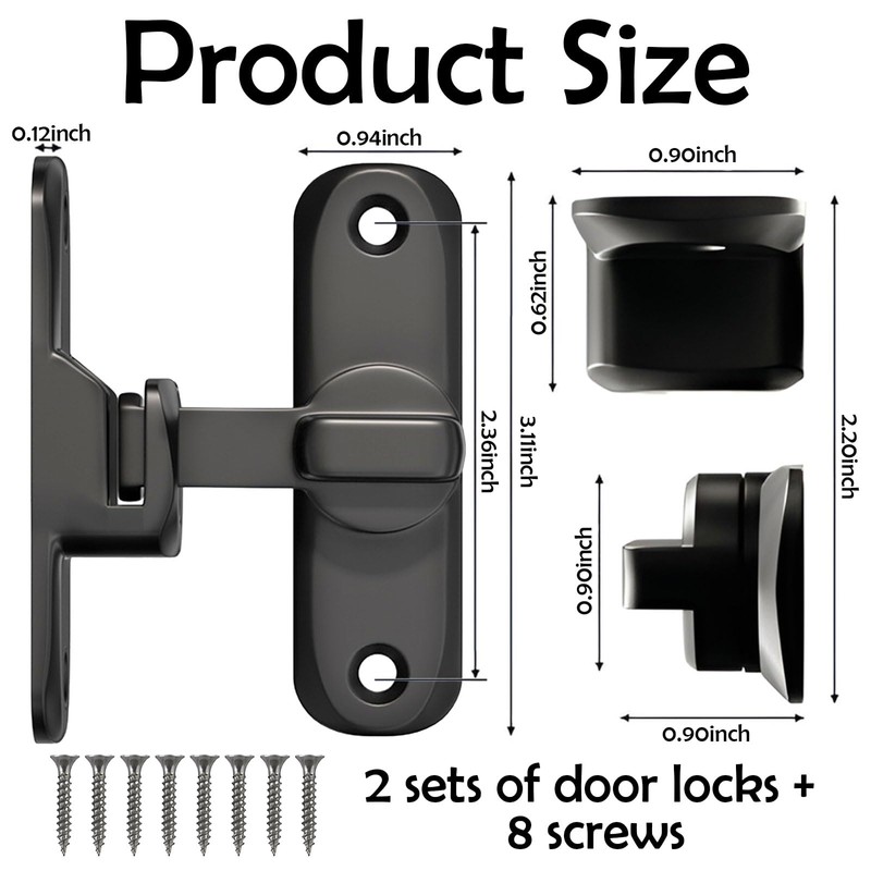 PASDUCHAS 2 PCS Thickened 90/180 Degree Sliding Barn Door Lock,