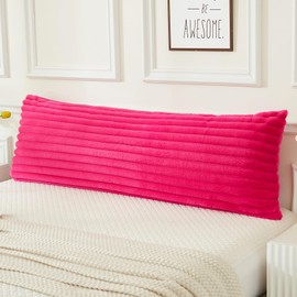 JAUXIO Faux Fur Fluffy Body Pillow Cover Luxury Striped Plush Decorative Body Pillowcase, Ultra Soft and Cozy Zipper Closure 21 x 54 Inches, Hot Pink