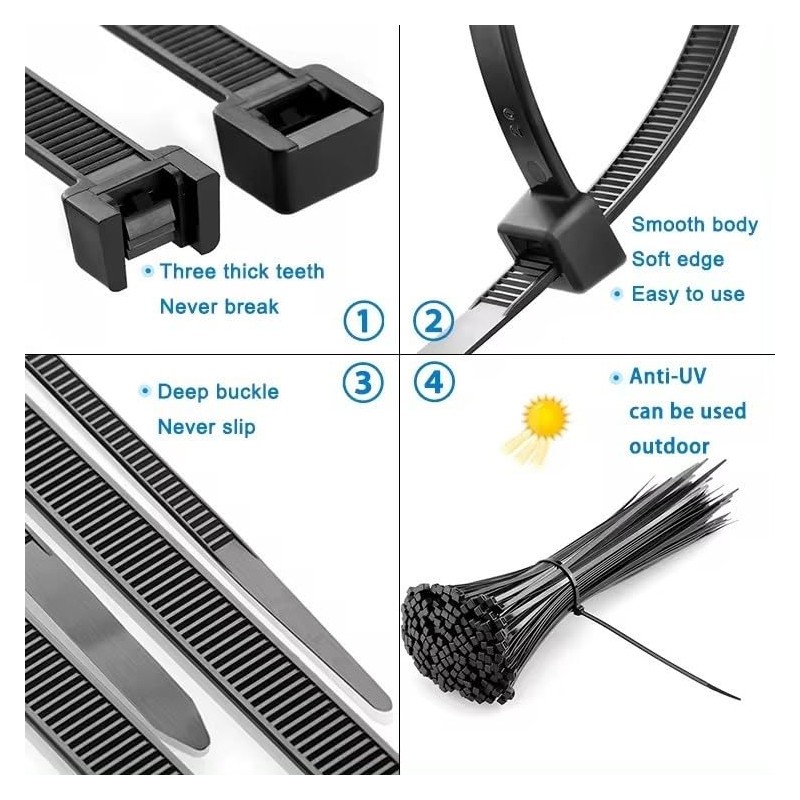 Cable Ties Black 200mm x 4.8mm Pack of 100 UV
