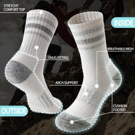 EBMORE Womens Merino Wool Hiking Socks Thermal Warm Winter Boot Crew Cushion Work Gift Socks 5 Pairs(Grey White,M)