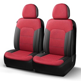 HChengkikz Car Seat Covers Front Seat, Air Mesh and Faux Leather Seat Covers, Airbag Compatible Automotive Seat Cover, Universal All Season Comfort for Most Cars, Trucks, SUVs (Black Red)