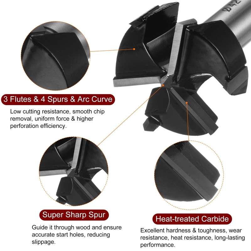 sourcing map Forstner Drill Bit 42mm (1-2/3") Tungsten Carbide 3
